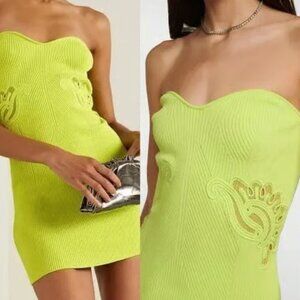 Self Portrait lime inserted lace ribbed knit mini dress Size M